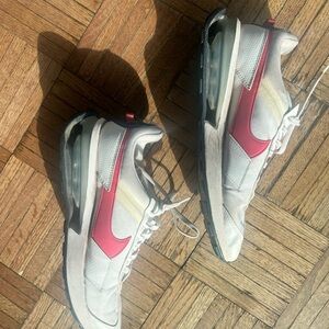 ♥️🤍 Nike Air White Athletic sneakers w Red Swoosh sz 12, needs insoles, still 🔥